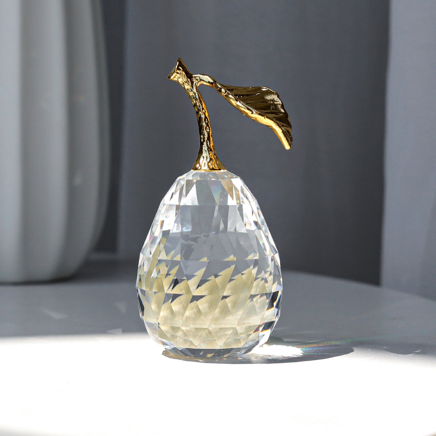 Crystal Pear Figurine with Golden Leaf