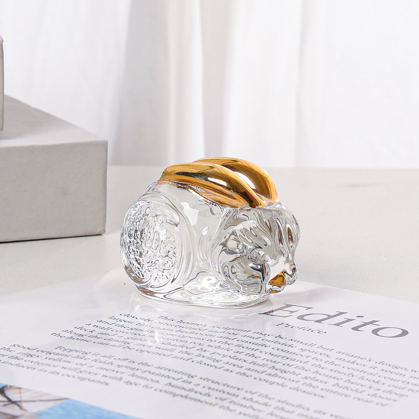 Crystal Rabbit Figurine with Golden Ears