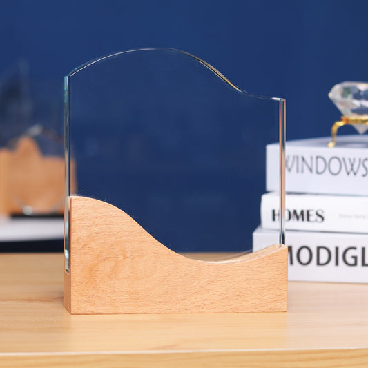Longwin Wooden Trophy with Wave-shaped Crystal