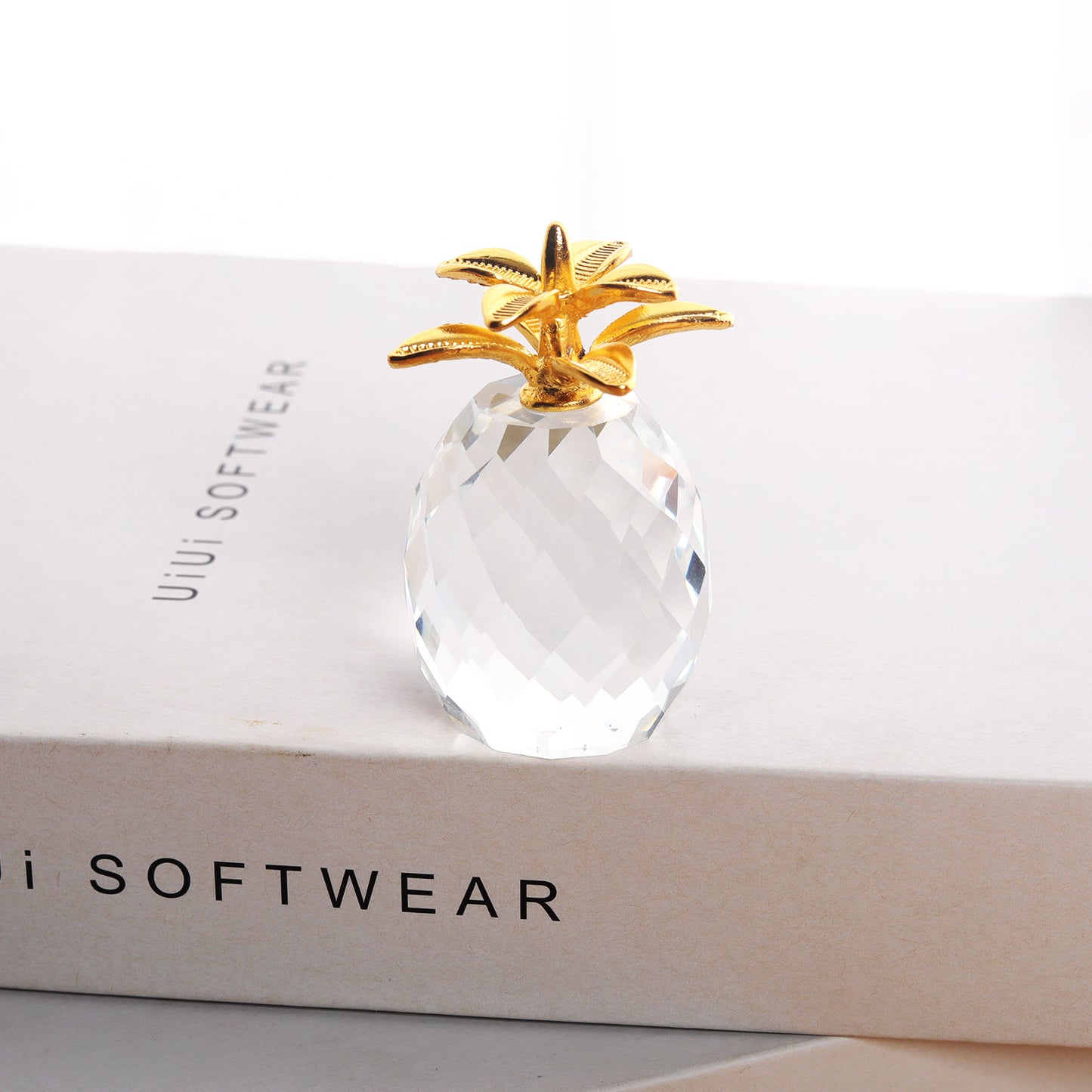 Crystal Pineapple Figurine with Golden Leaves
