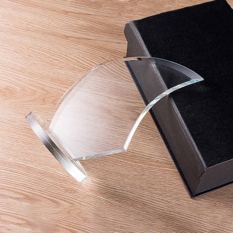 lSTA020017A-18 Longwin Leaf-shaped Crystal Trophy with Round Base