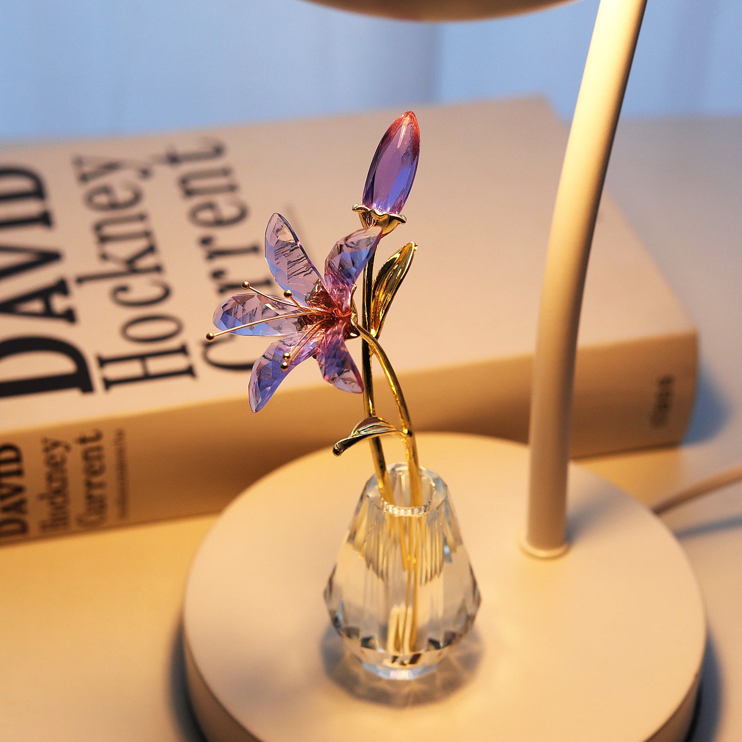 AB Color Crystal Lily Flower with Vase for Home Decoration