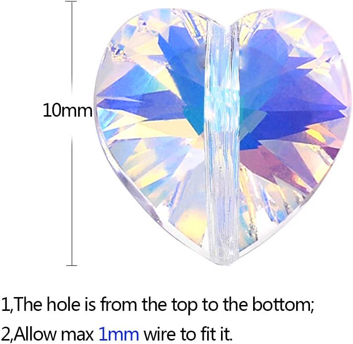 10mm AB Color Heart Shaped Crystal Beads with Vertical Hole (60 pcs)