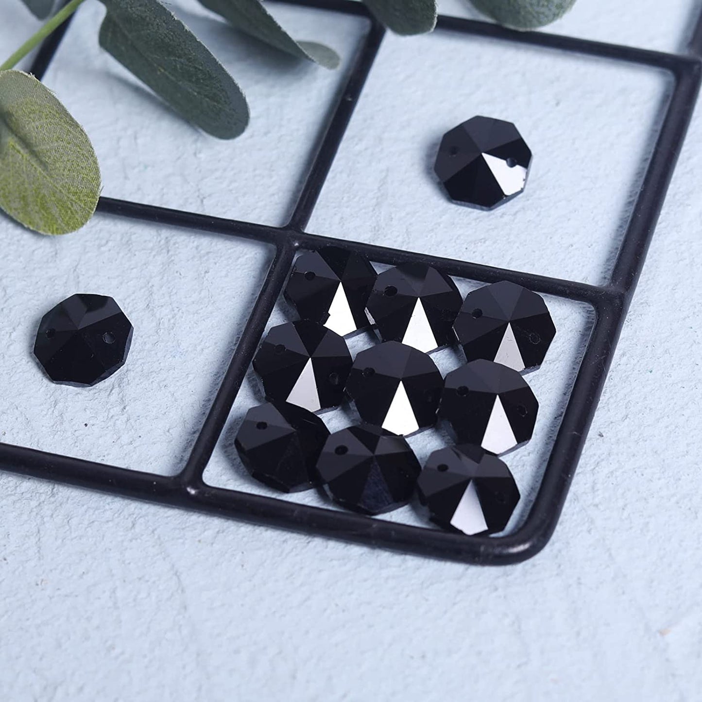 Black Glass Octagon Beads for Chandelier (100 pcs)