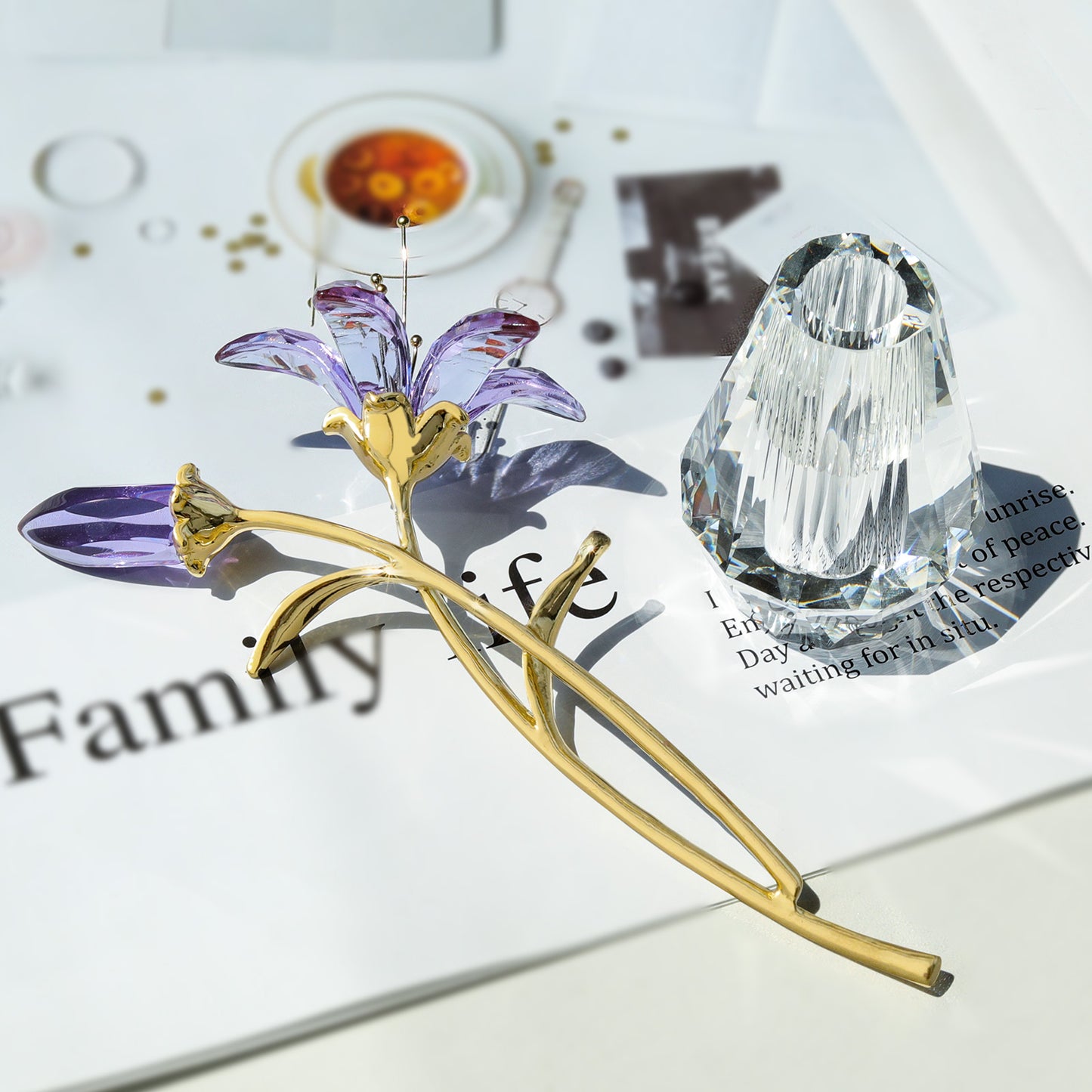 AB Color Crystal Lily Flower with Vase for Home Decoration