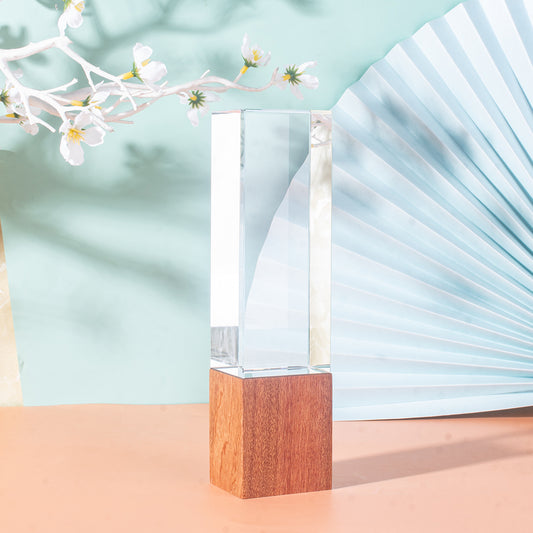 Longwin Wooden Trophy with Cuboid Crystal
