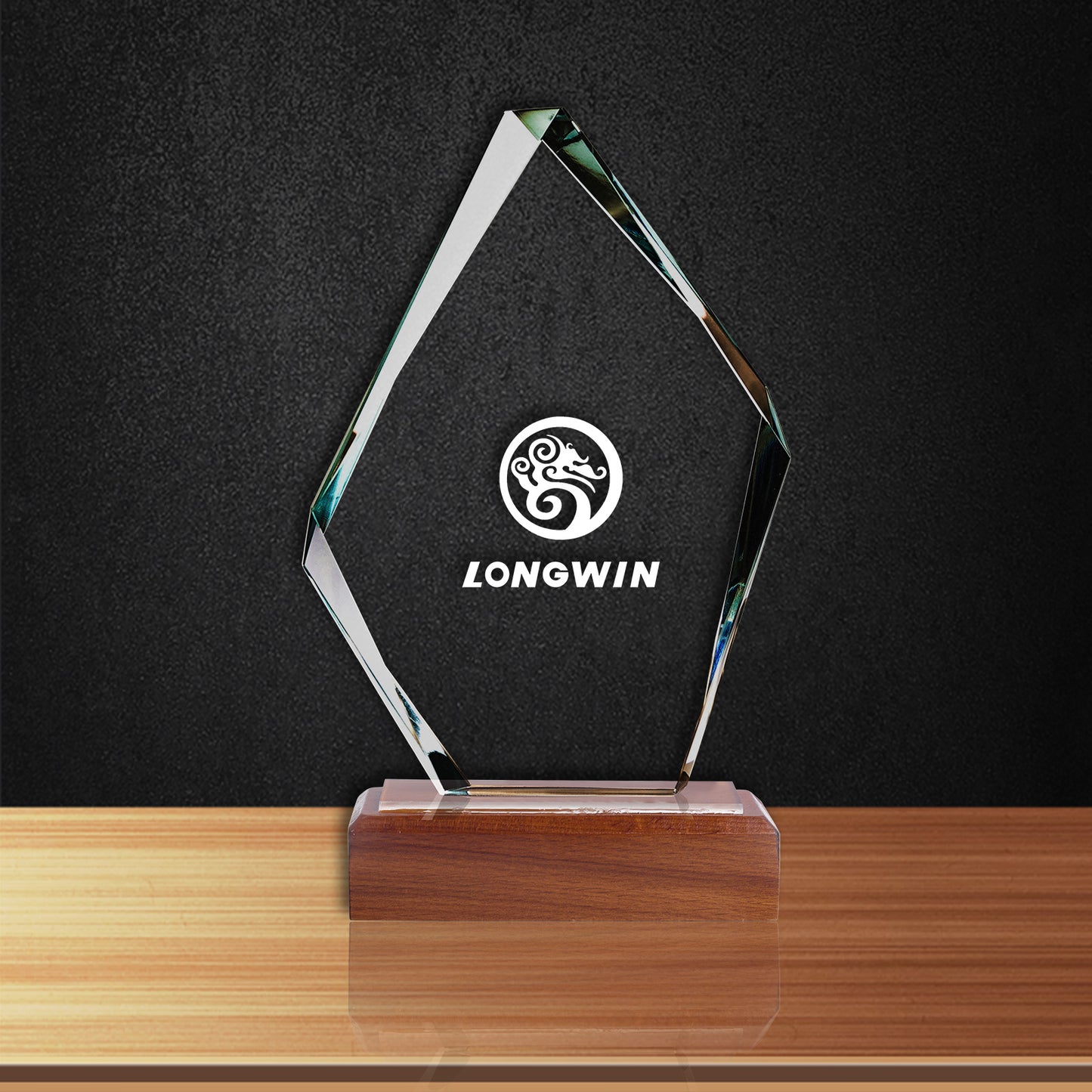 JNCT-193 Longwin Rhombic Crystal Trophy with Wooden Base