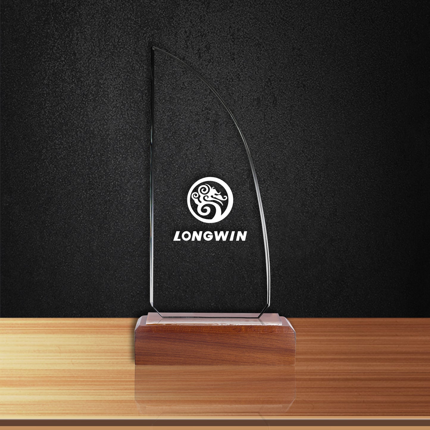 JNCT-199 Longwin Sailboat Crystal Trophy with Wooden Base