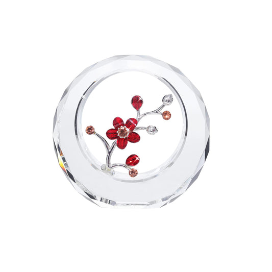 Red Plum Blossom Figurine with an Outer Circular Ring for Home Decor