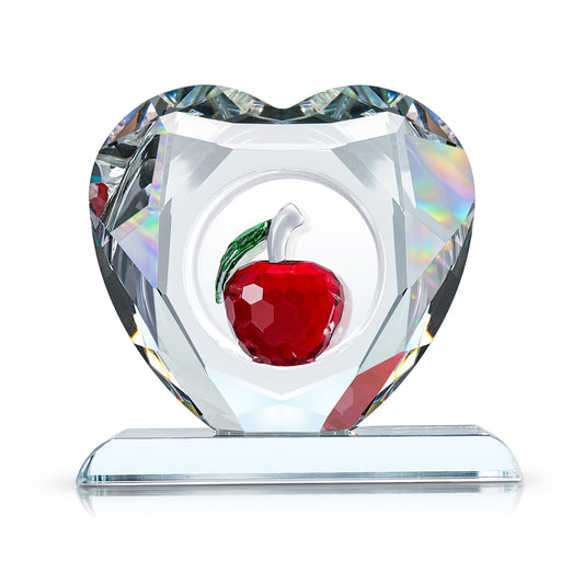 Heart-shaped Crystal Paperweight with Colorful Apple