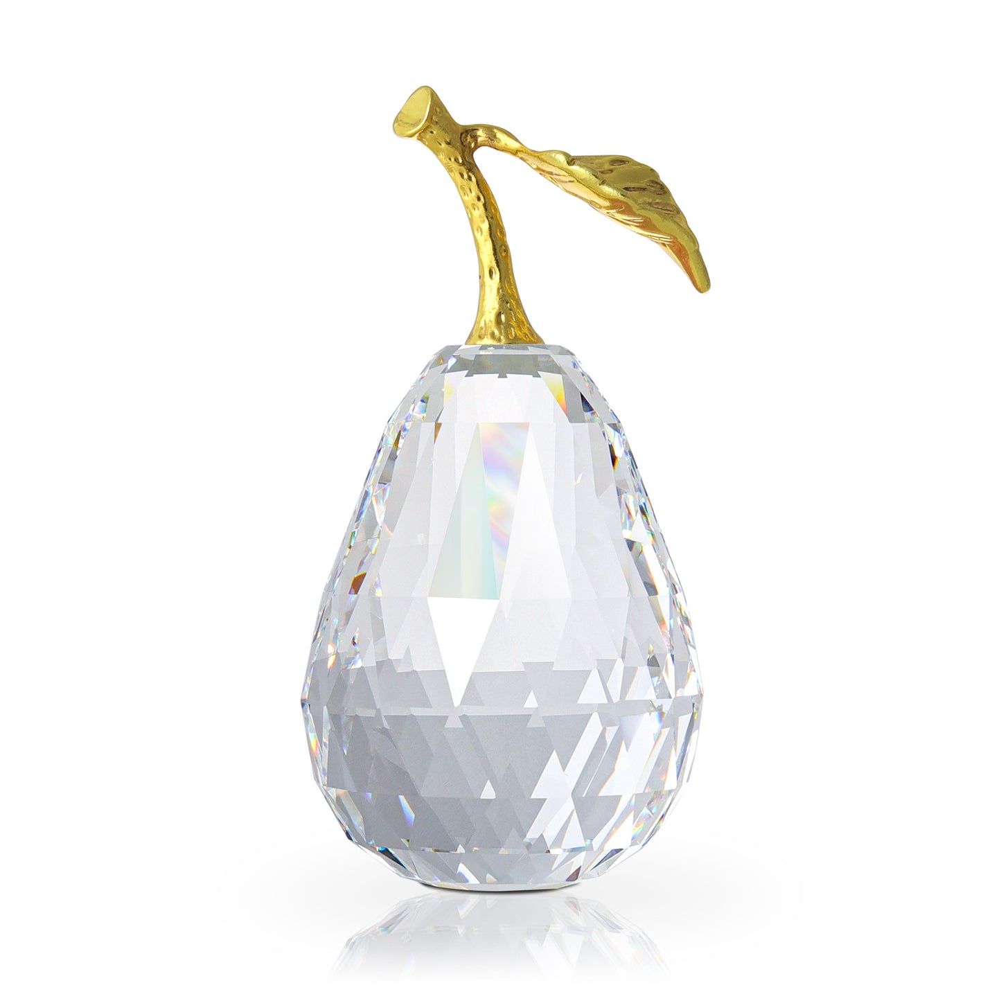 Crystal Pear Figurine with Golden Leaf