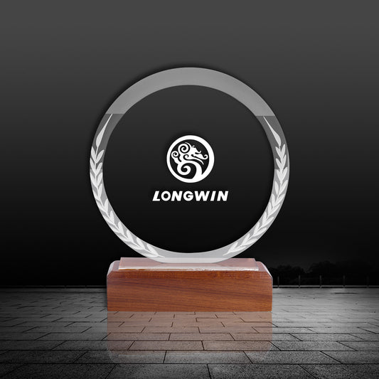 JNCT-196 Longwin Circle Crystal Trophy with Frosted Wheat Ear Pattern