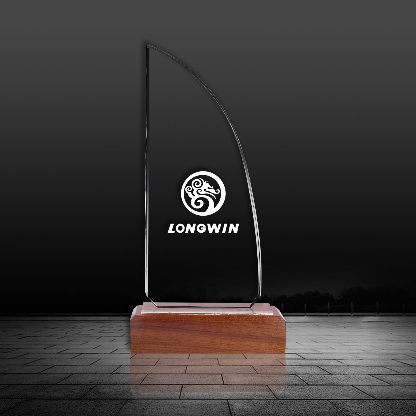 JNCT-199 Longwin Sailboat Crystal Trophy with Wooden Base