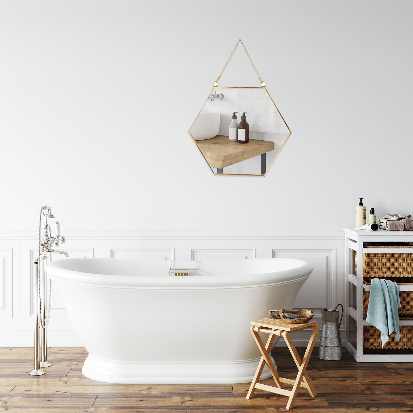 Decorative Hanging Wall Hexagon Mirror Decor with Chain