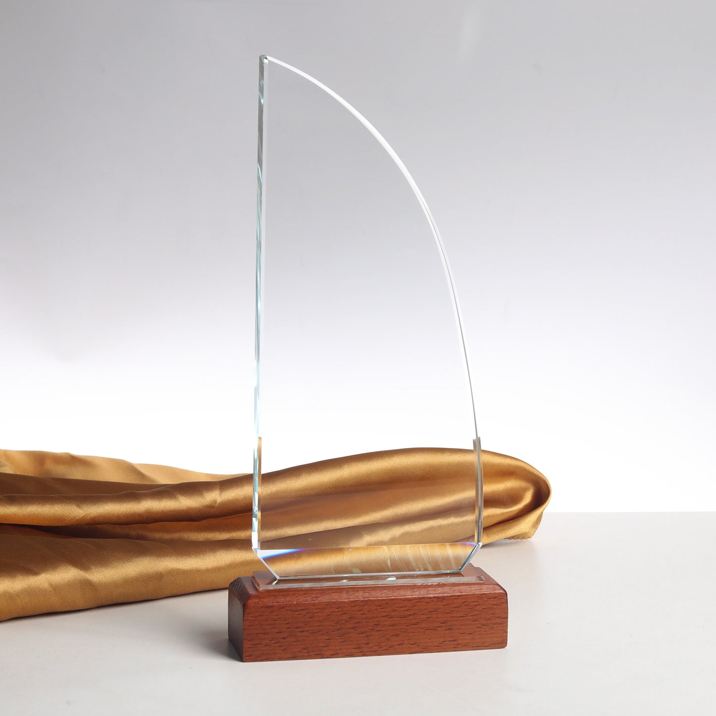 JNCT-199 Longwin Sailboat Crystal Trophy with Wooden Base