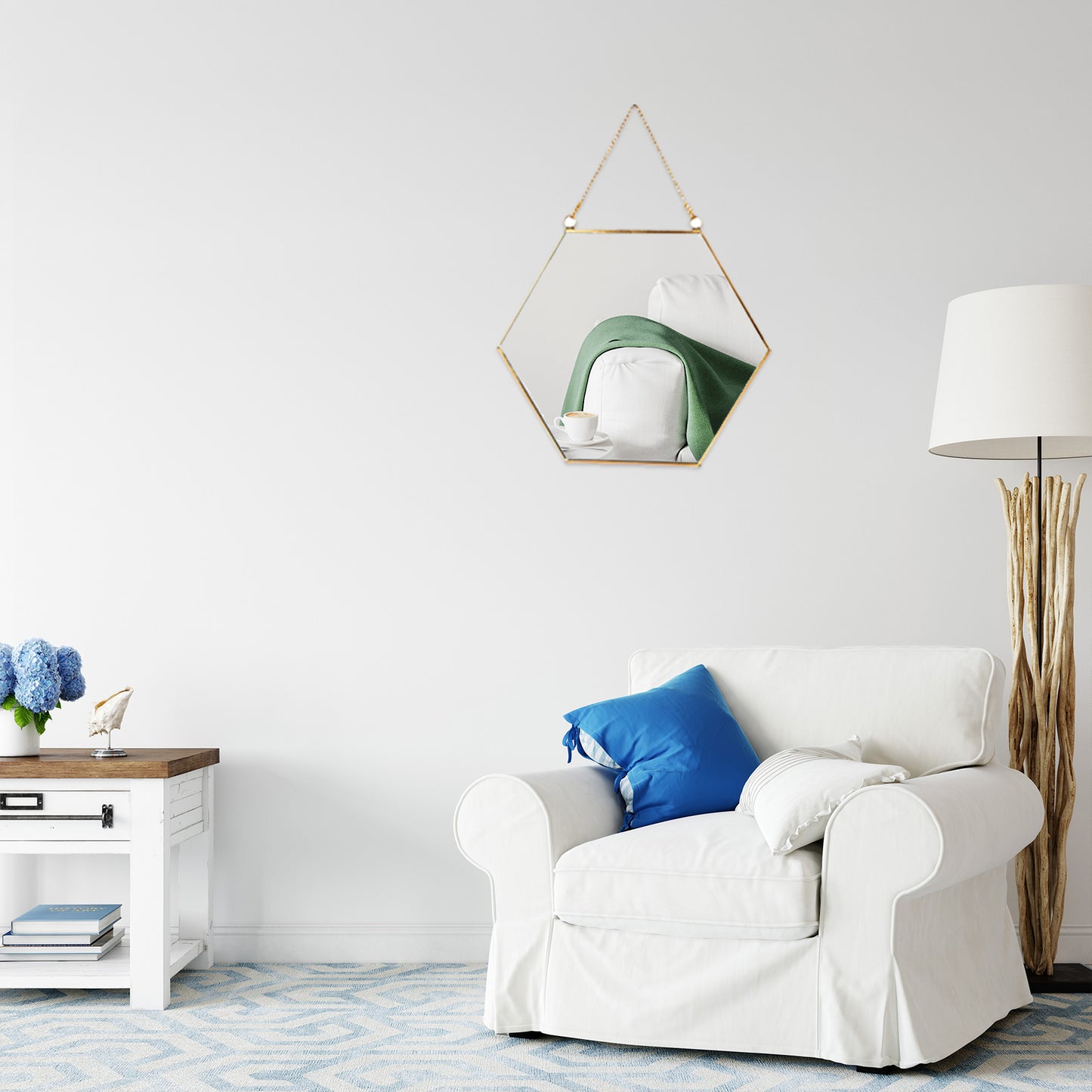 Decorative Hanging Wall Hexagon Mirror Decor with Chain