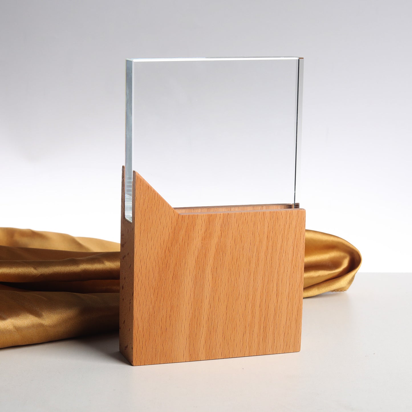 Longwin Rectangle Crystal Trophy with Red Wooden Base