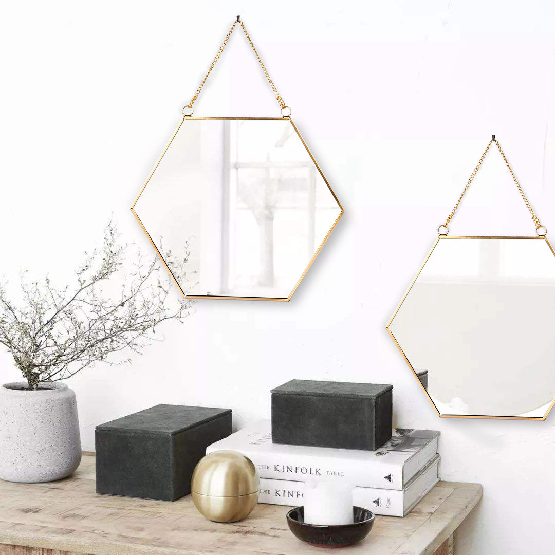 Decorative Hanging Wall Hexagon Mirror Decor with Chain