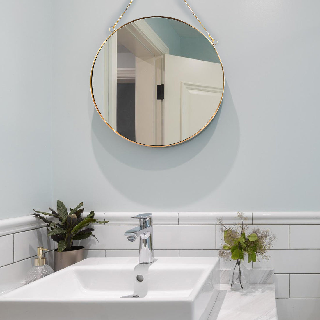 Gold Geometric Mirror with Chain for Home Decoration