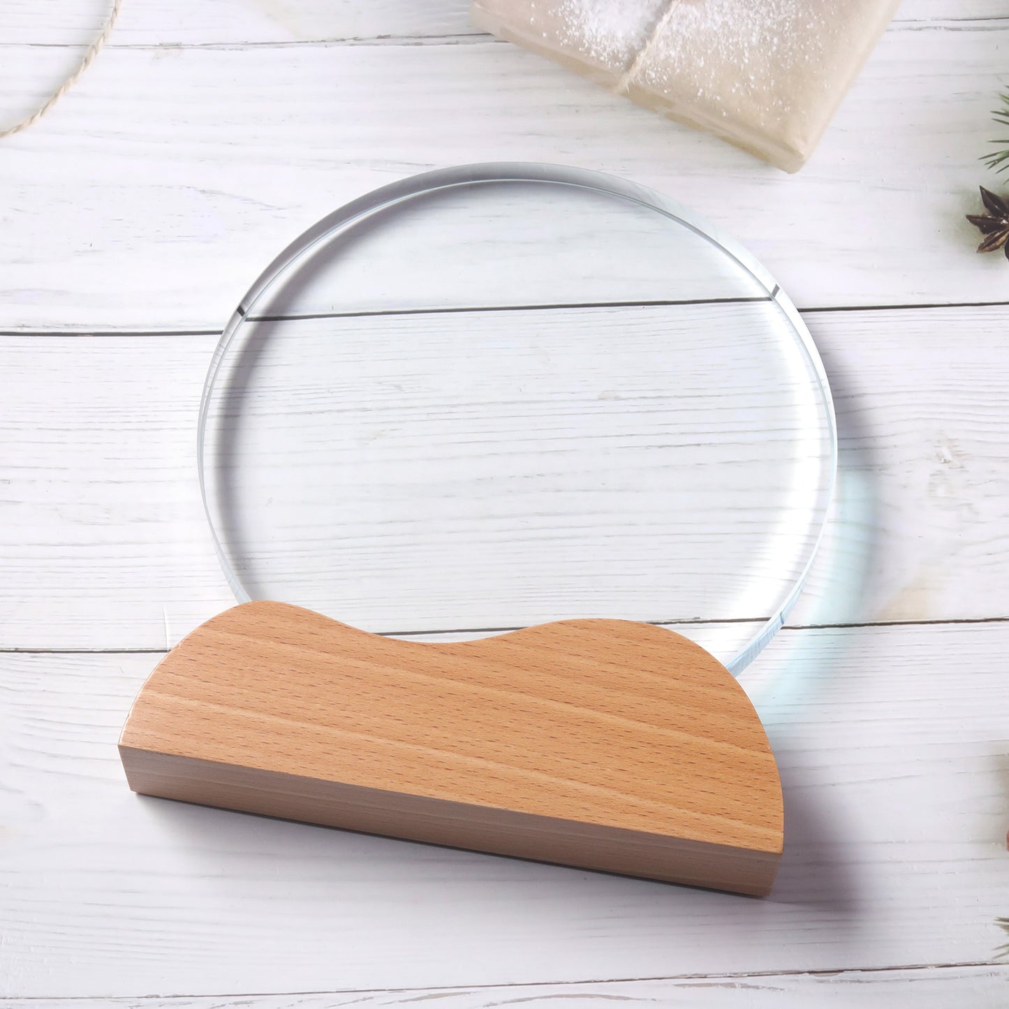 Longwin Circle Crystal Trophy with Wooden Base
