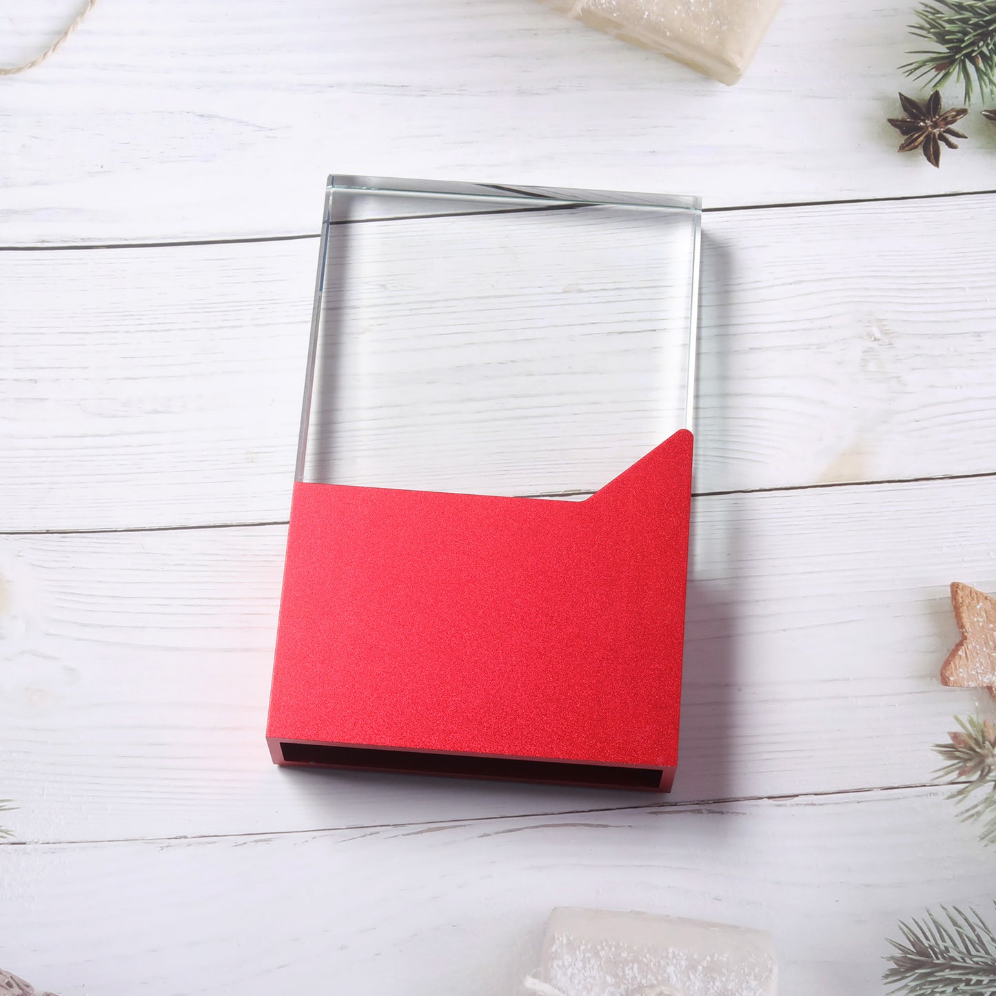 Longwin Rectangle Crystal Trophy with Red Wooden Base