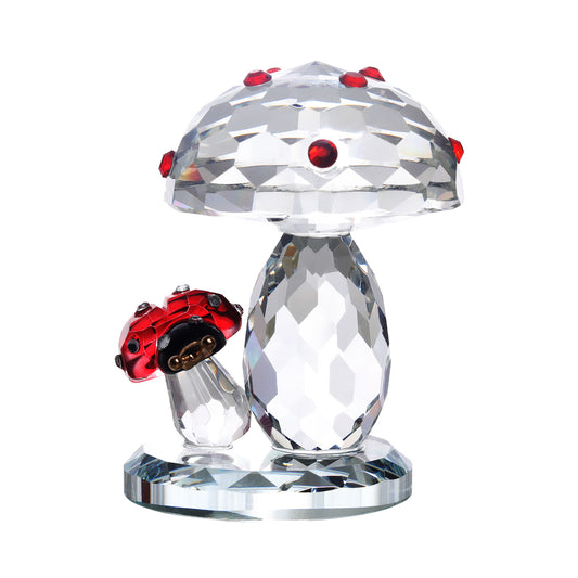 Crystal Clear Mushroom Figurine with a Ladybird