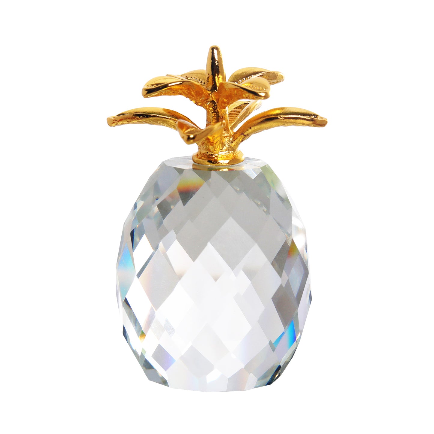 Crystal Pineapple Figurine with Golden Leaves