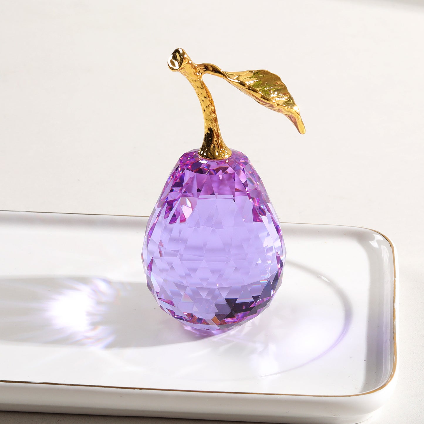 Crystal Pear Figurine with Golden Leaf