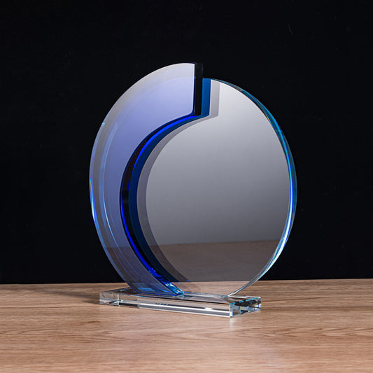 lSTA04009C-18 Longwin Round Crystal Trophy with a Blue Edge