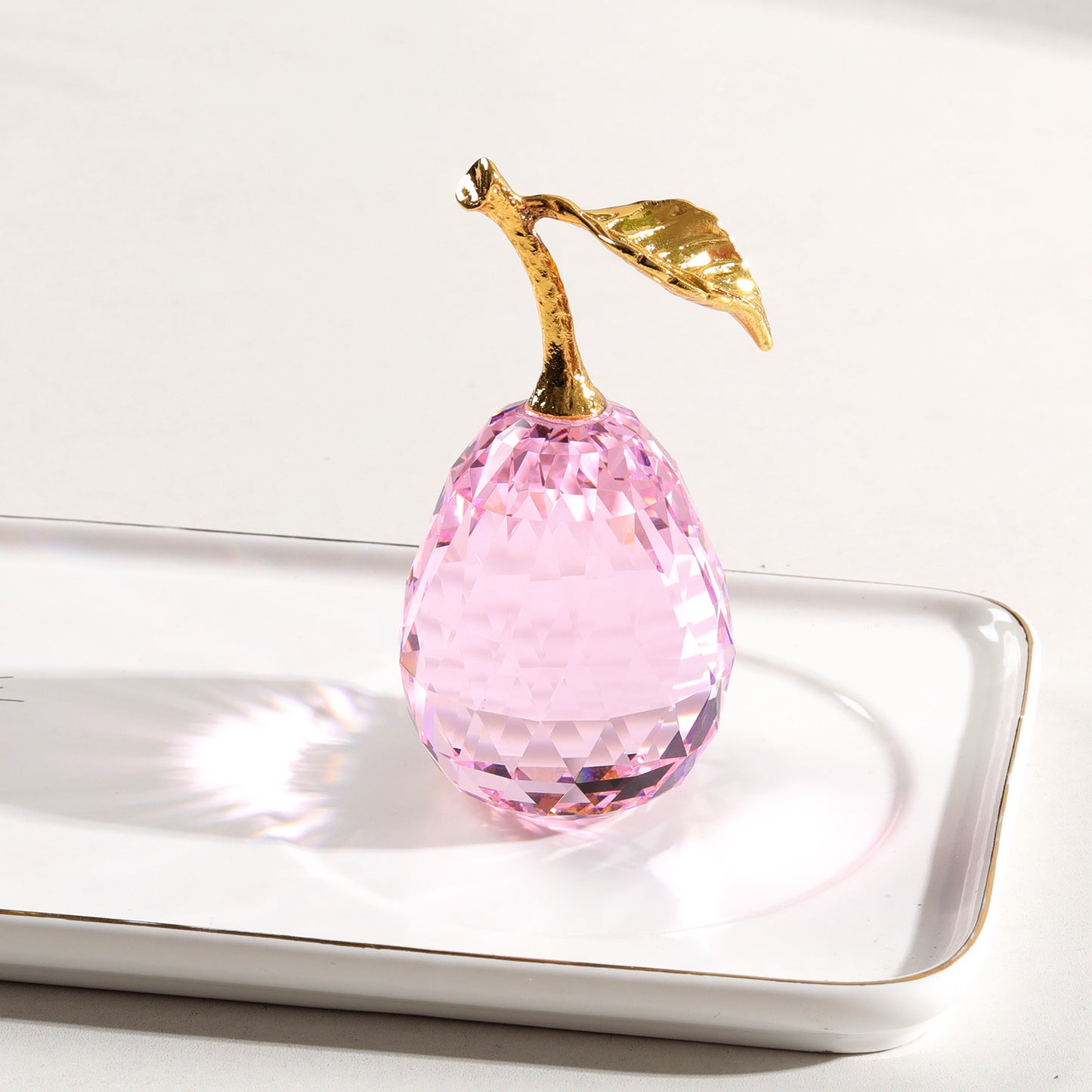 Crystal Pear Figurine with Golden Leaf