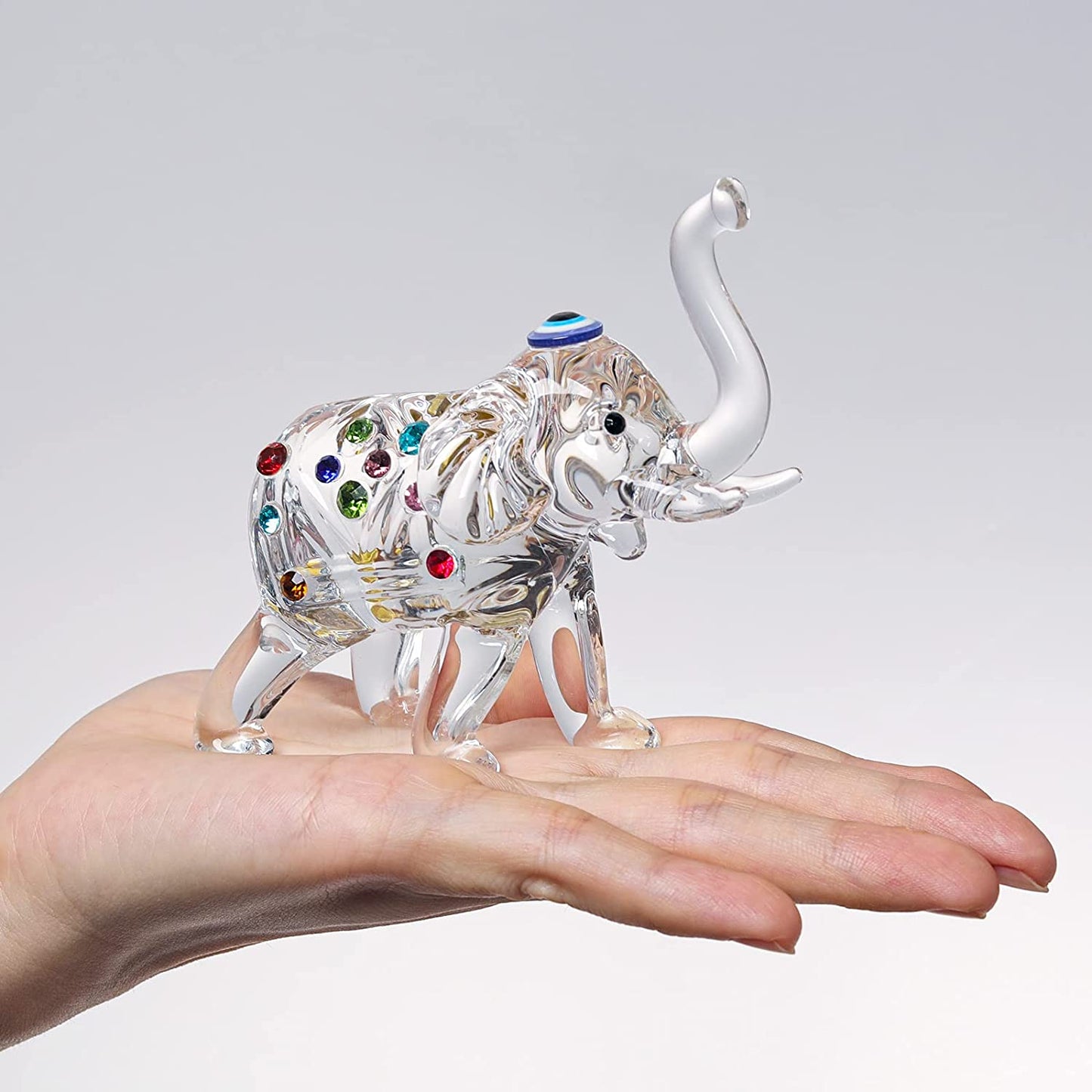 Crystal Elephant Statue with Colorful Diamond