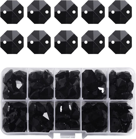 Black Glass Octagon Beads for Chandelier (100 pcs)