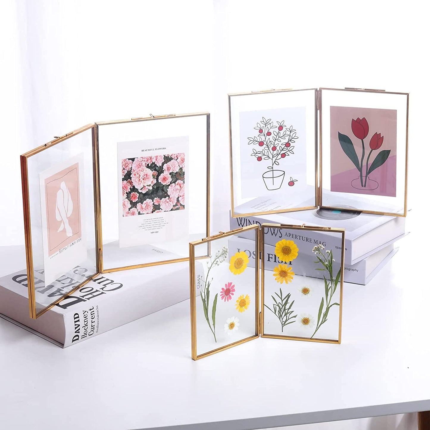 5"x7" Double Folding Gold Brass Photo Frame