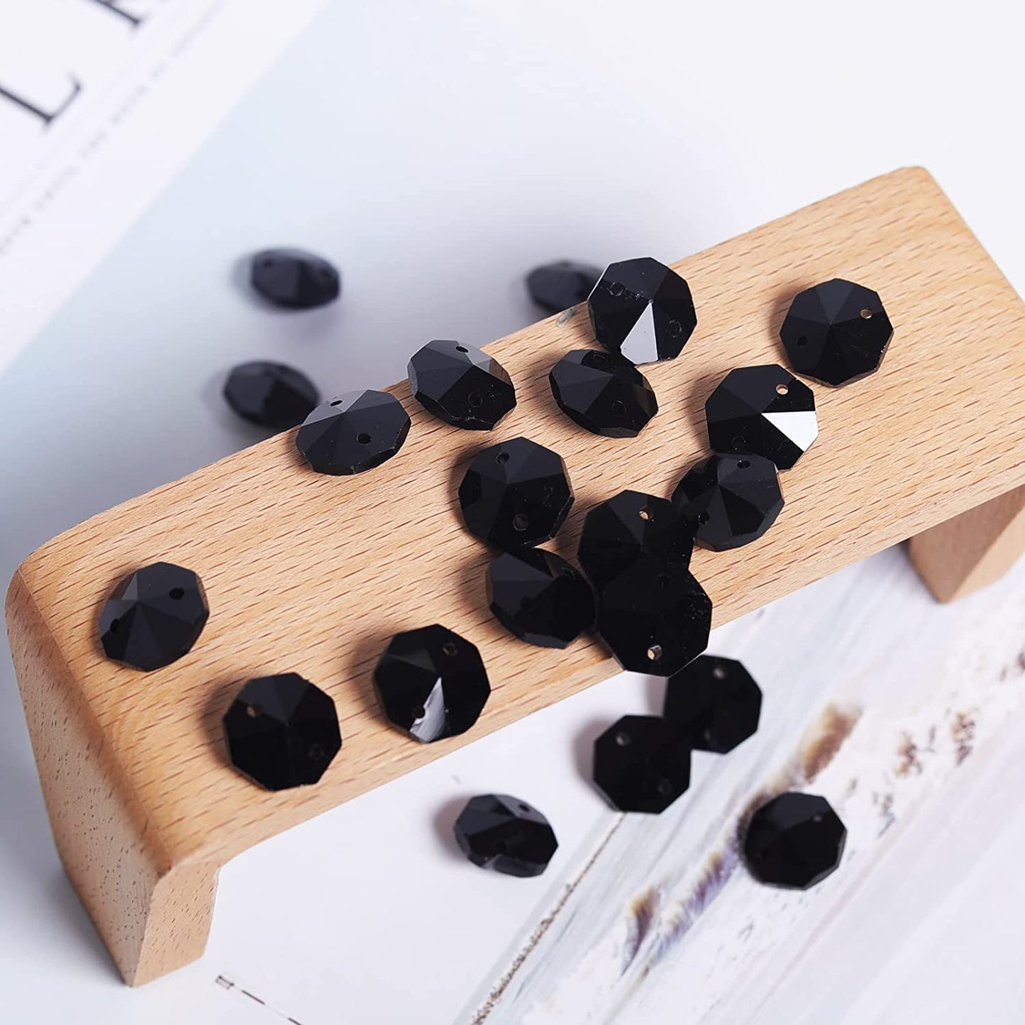 Black Glass Octagon Beads for Chandelier (100 pcs)