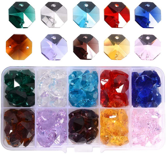 Colorful Glass Octagon Beads for Chandelier (100 pcs)