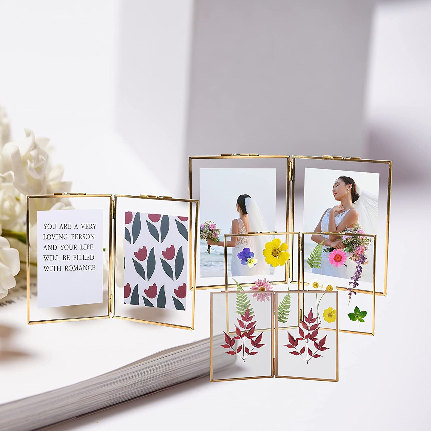 5"x7" Double Folding Gold Brass Photo Frame