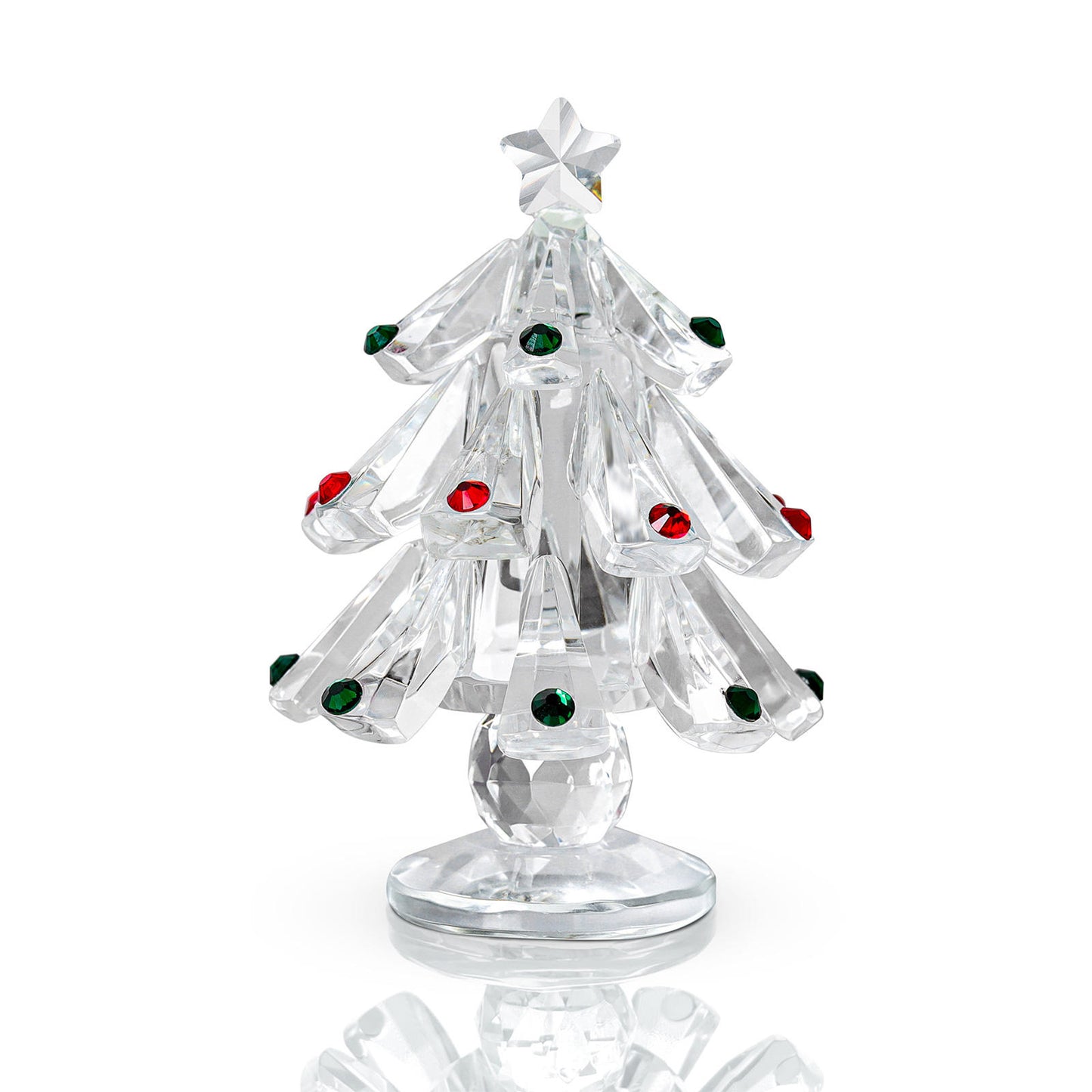 Crystal Christmas Tree Paperweight with Red and Green Diamond