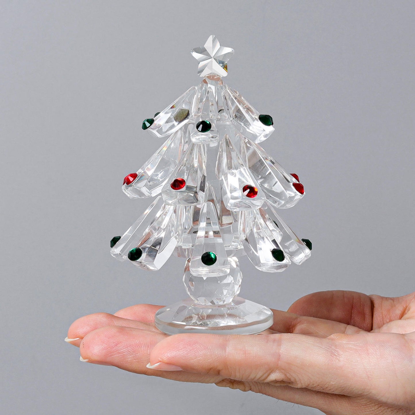 Crystal Christmas Tree Paperweight with Red and Green Diamond